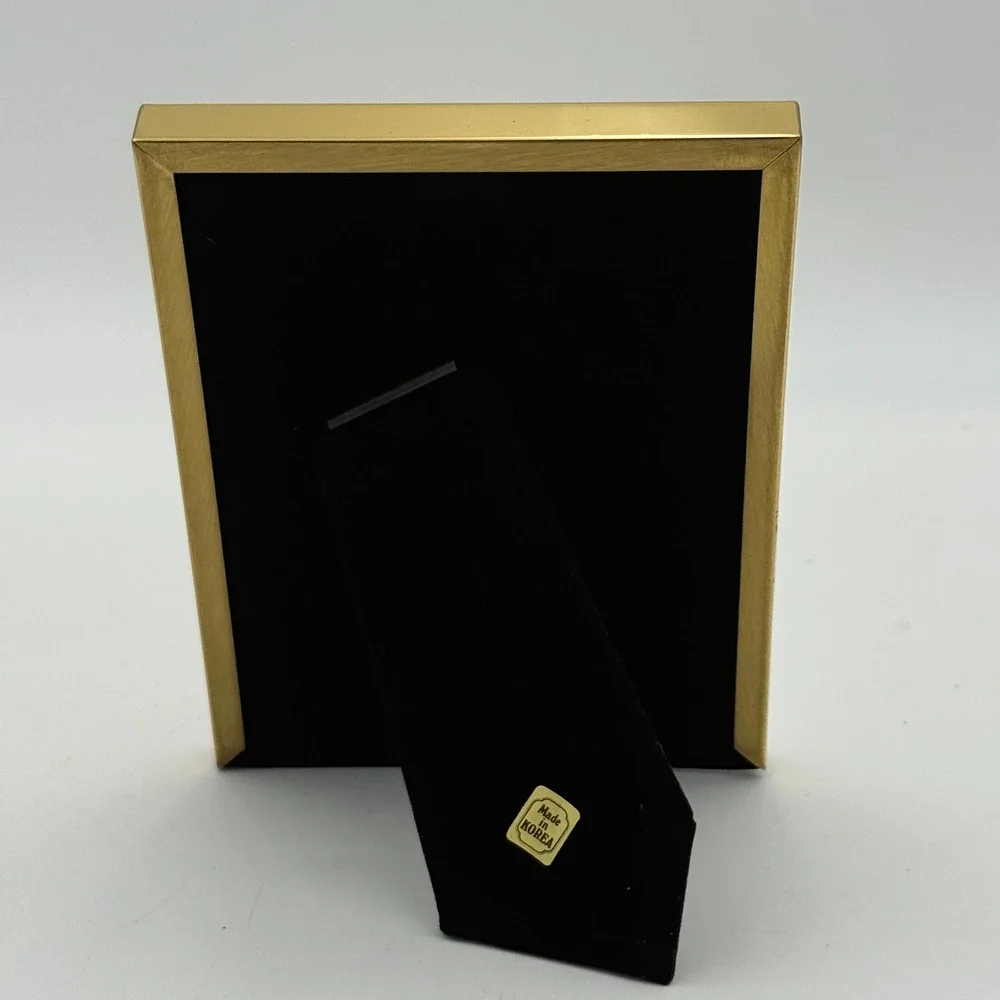 Vintage Gold Tone Sage Green Enamel Picture Frame 3.5x5 Tabletop Made in Korea